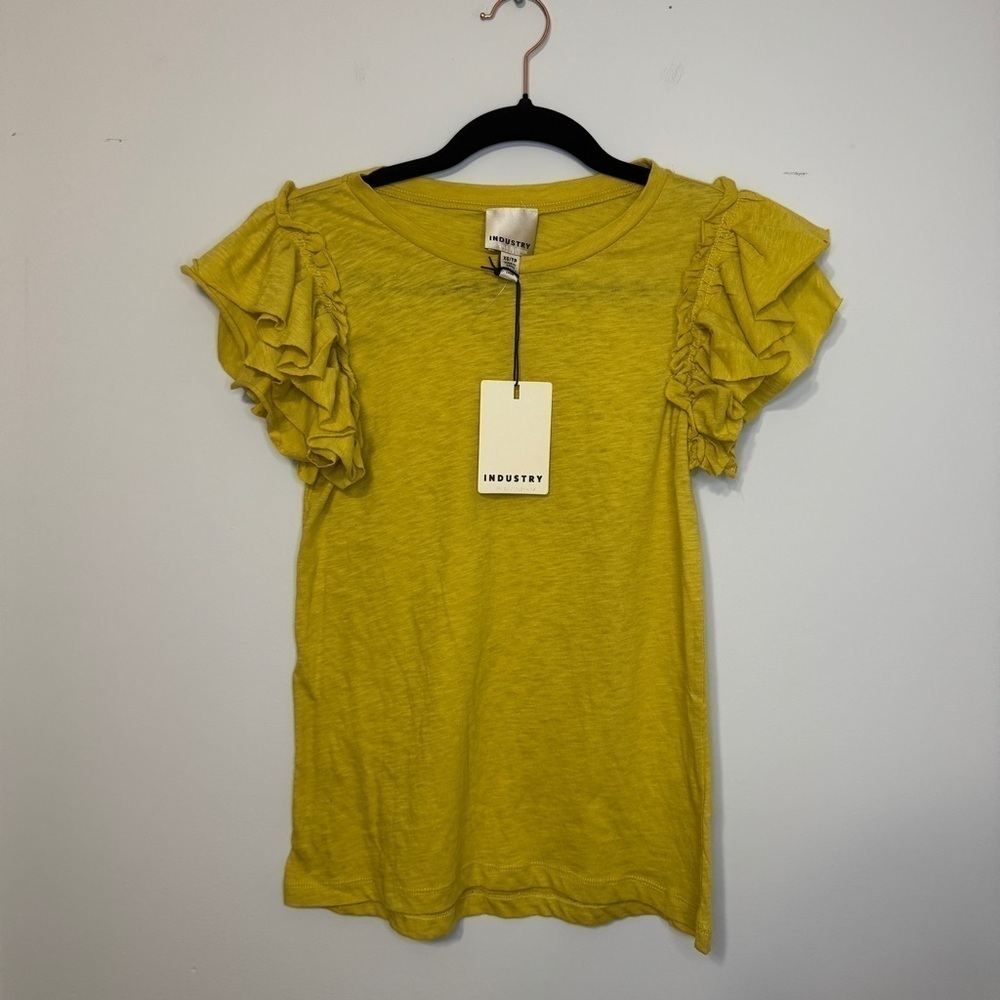 Industry Republic Ruffle Sleeve Tee XS Yellow Pima Cotton NWT
